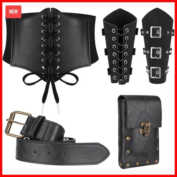 Adjustable PU Leather Corset Belt with Pouch, Medieval Renaissance Costume main image 7